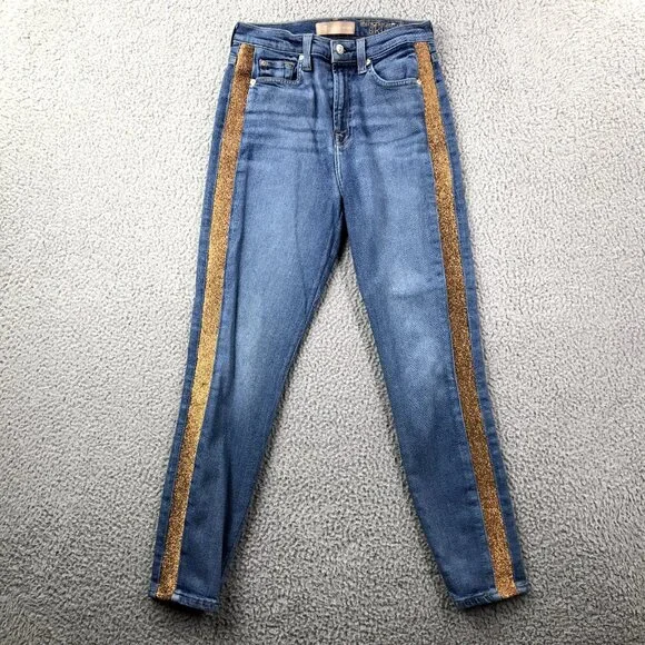 7FAM Womens Size 26 Luxe Vintage High Waist Copper Stripe Skinny Ankle Jeans - Picture 1 of 16